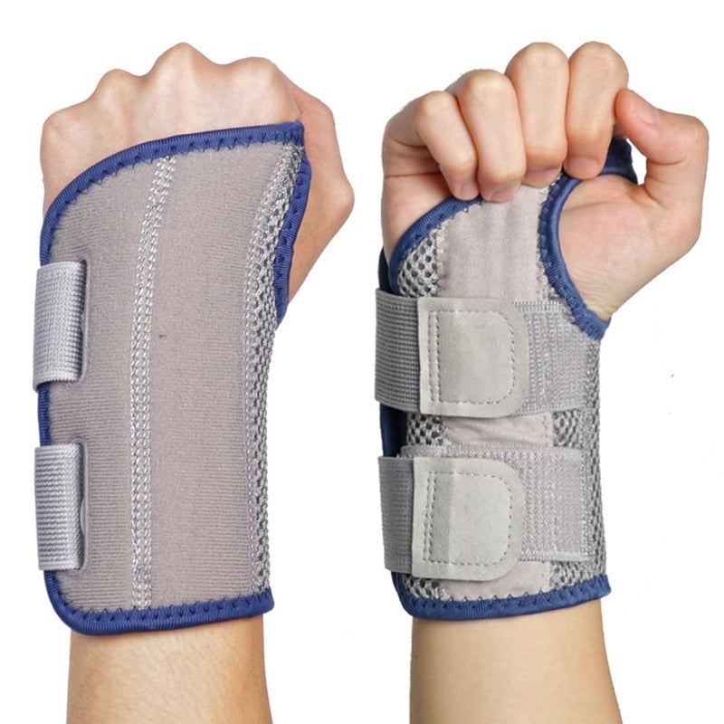 NuVigor Wrist Support Splint Brace, Right Left Hand Wrist Brace Carpal Tunnel for Men Women,Night Wrist Sleep Splints with Adjustable Straps for Arthritis,Pain(Gray-Navy,L/XL Right and Left Hand)